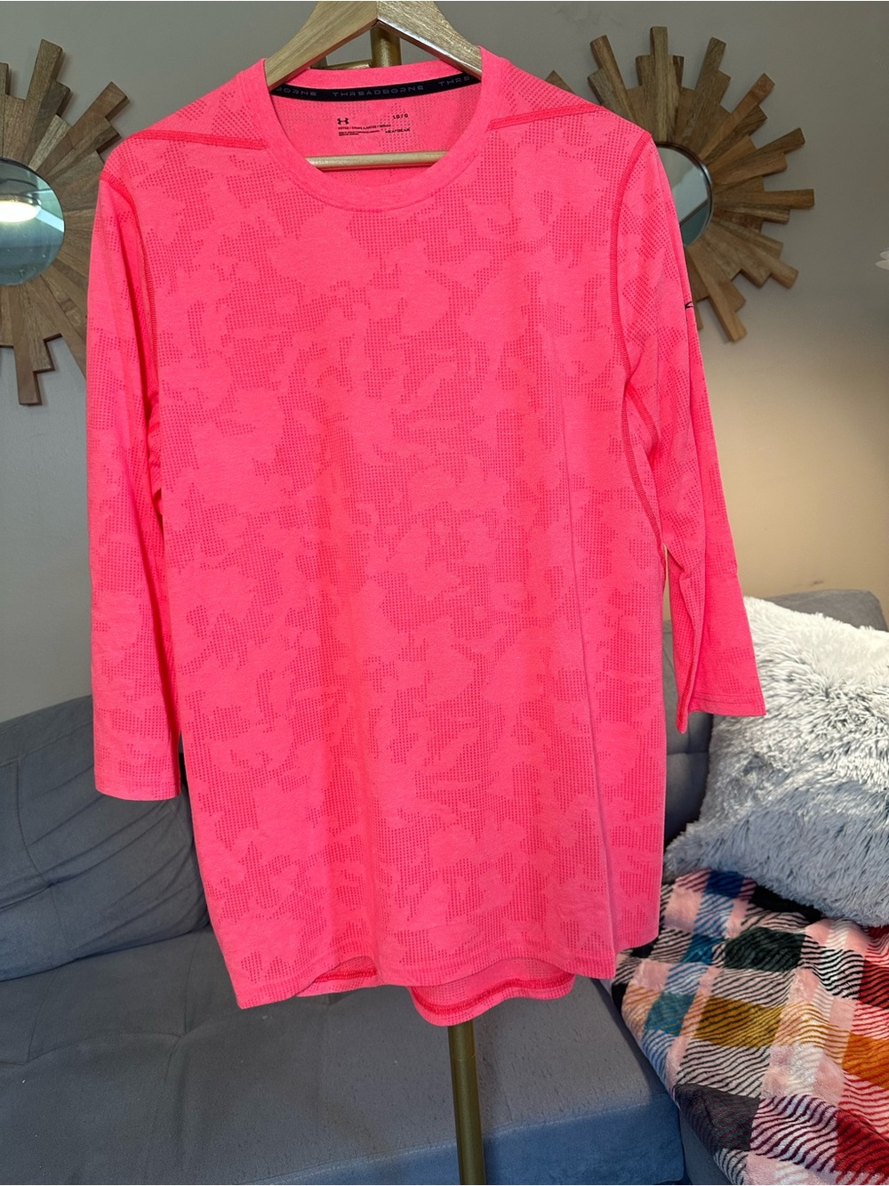 Under Armour Bright Neon Coral Threadborne Crew Performance Tee 3/4 Sleeve